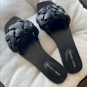 Marc Fisher Bolier Black Braided Slides Sandals